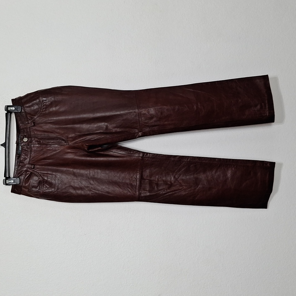 Vintage GAP Brown Genuine Leather Academia Pockets Grunge Bootcut Moto Pants 6